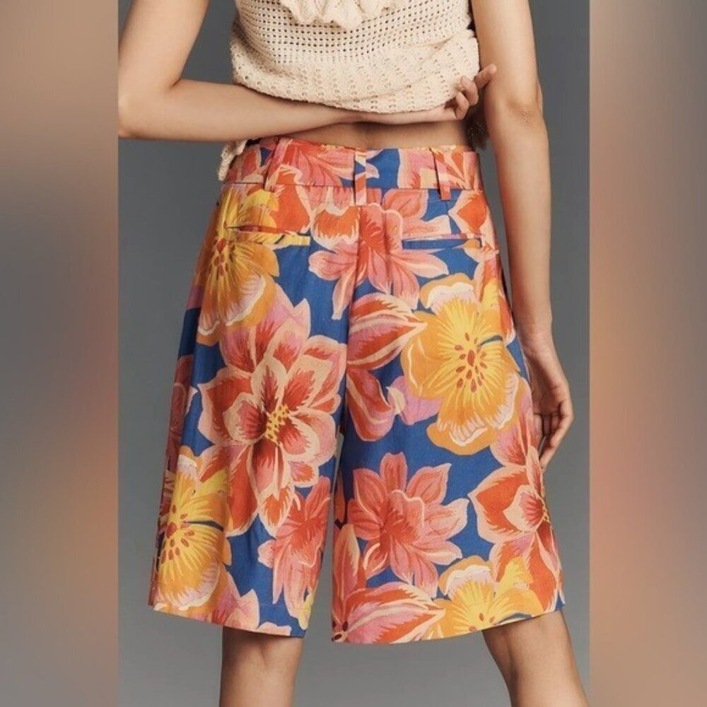 NWT Size S - Farm Rio Linen Blend Belted Floral Bermuda Shorts (NWT US$ 188) - Picture 7 of 12